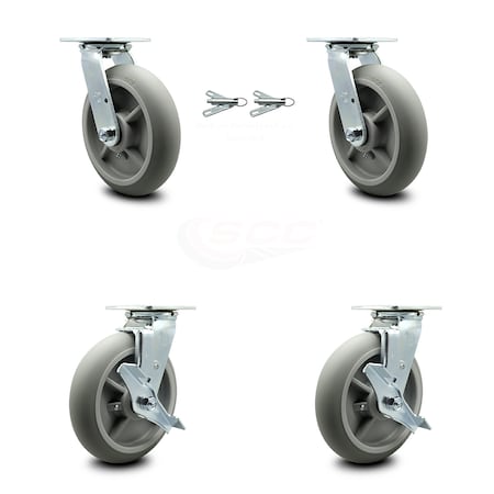 Service Caster 8 Inch Thermoplastic Rubber Caster Set with Ball Bearings 2 Swivel Lock 2 Brake SCC-30CS820-TPRBD-BSL-2-TLB-2